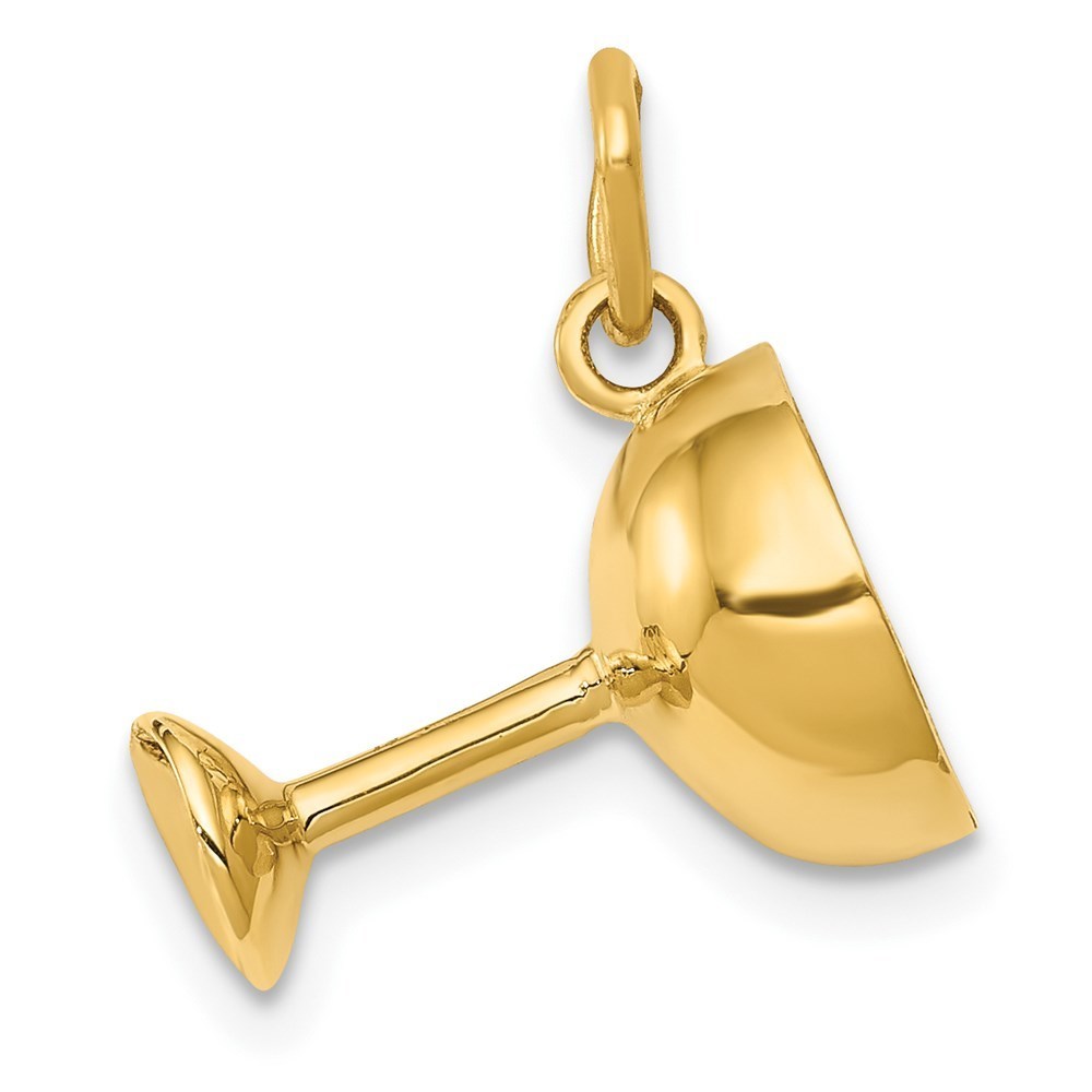 Million Charms 14k Yellow Gold 3d Champagne Glass Necklace Charm Pendant